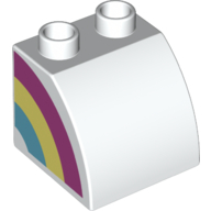 Lego Duplo Brick 2 x 2 x 1 1/2 with Curved Top with Rainbow on Right Side Print / White