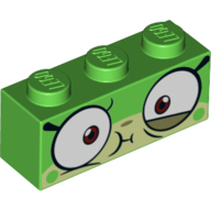 Lego Brick 1 x 3 with Unikitty, Sick, Green Print / Bright Green
