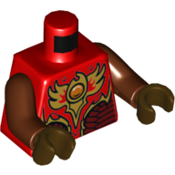 Lego Torso Armor with Dark Red Plates, Gold Fire Emblem with Orange Orb (CHI) Print, Reddish Brown Arms, Dark Brown Hands / Red