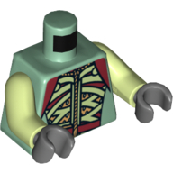 Lego Torso Armor with Light Green and Dark Red Straps and Belt Print, Yellowish Green Arms, Dark Bluish Gray Hands / Sand Green