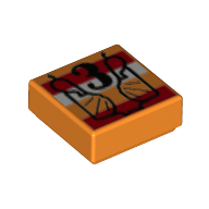 Lego Tile 1 x 1 with Black '3', Red/White Stripes print / Orange