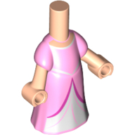 Lego Microdoll Body Long Dress Bright Pink with White Under Dress, Dark Pink Trim, Light Nougat Hands / Light Nougat