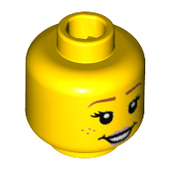Lego Minifig Head Flower Pot Girl, Dark Orange Eyebrows, Freckles, Bright Pink Lips, Open Mouth Smile / Frown / Yellow