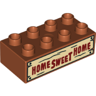 Lego Duplo Brick 2 x 4 with Dark Red 'HOME SWEET HOME' on Tan Wood Board Print / Dark Orange