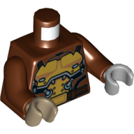 Lego Torso, Odd Hands, Shirt with Collar, Gold Breastplate with Silver Tubes Print, Reddish Brown Arms, Left Light Bluish Gray Hand, Right Dark Tan Hand / Reddish Brown