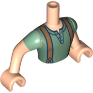 Lego Minidoll Torso Man with Sand Green Shirt with Brown Suspenders, Light Nougat Arms / Light Nougat