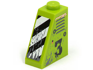 Lego Slope 65 2 x 1 x 2 with Vents and Worn '3' on Left Side and Black and White Danger Stripes on Front Pattern (Stickers) - Set 8958