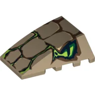 Brick Wedged, Curved 4 x 4 No Top Studs with Scales and 2 Lime Eyes Print / Dark Tan