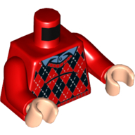 Lego Torso Argyle Sweater with Blue Shirt Collar Print, Red Arms, Light Nougat Hands / Red