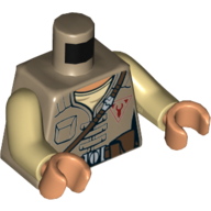 Lego Torso Jacket with Brown Diagonal Belt and Red Freemaker Logo Print (Kordi), Tan Arms, Nougat Hands / Dark Tan