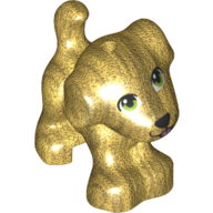 Lego Animal, Dog, Small Standing with Green Eyes, Black Nose, Tongue / Pearl Gold
