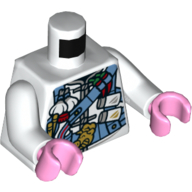 Lego Torso Tunic, Bright Light Blue Utility Harness with Chili Peppers, Garlic, Salt Shakers, and Gold Pig Buckle Print, White Arms, Bright Pink Hands / White