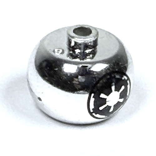 Lego Pen Bead, Round Orb with Imperial Logo Print / Chrome Silver