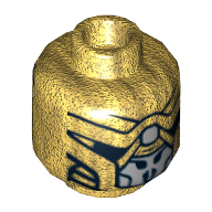 Lego Minifig Head Chitauri, Black and Light Bluish Gray Mask Print / Pearl Gold