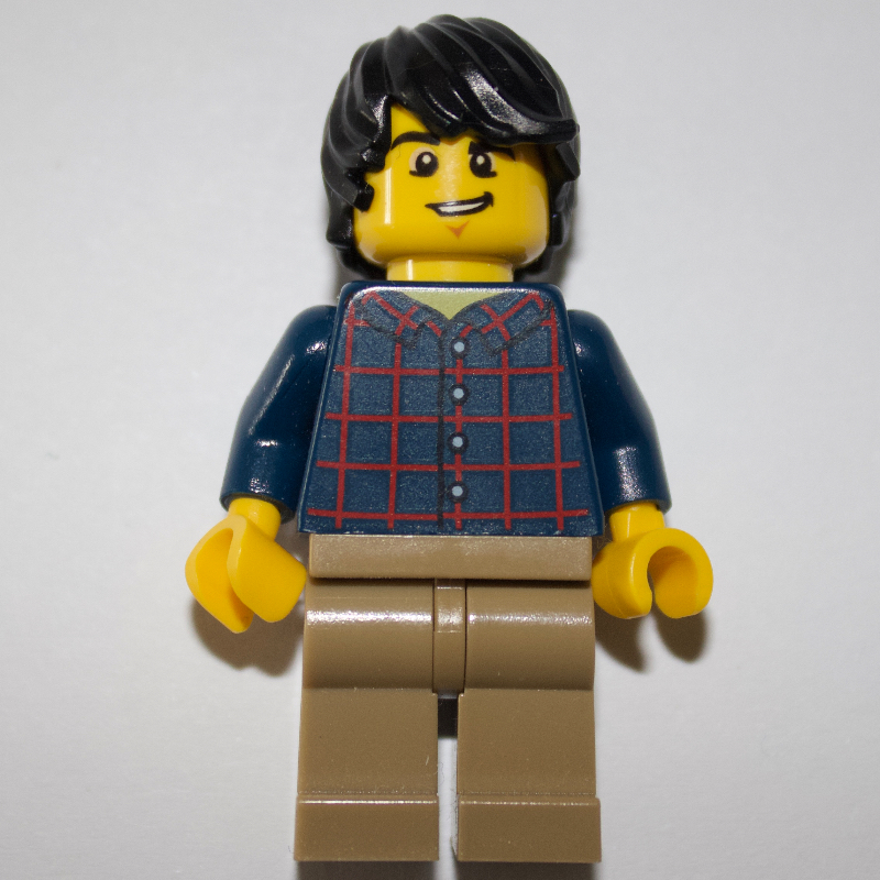 Lego Dark Blue Torso, Dark Tan Legs, Black Hair