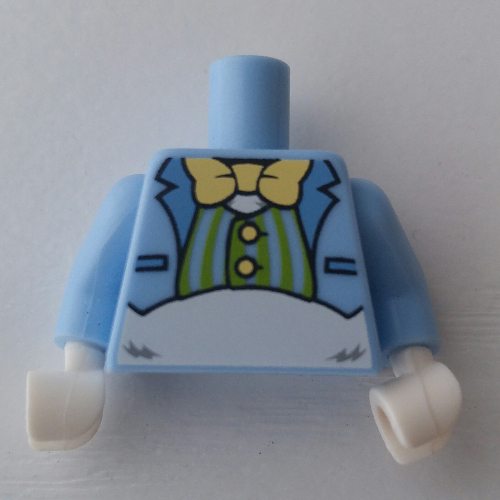 Lego Torso Jacket, Lime Vest, Bow Tie Print, Bright Light Blue Arms, White Hands / Bright Light Blue