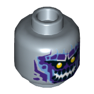 Lego Minifig Head Gargoyle / Shrunken / Stone Stomper, Dual Sided, Yellow Eyes, Dark Purple Rock Teeth, Smile / Angry Print [Hollow Stud] / Sand Blue