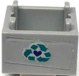 Container, Box 2 x 2 x 1 - Top Opening with Flat Inner Bottom with Dark Turquoise Recycling Arrows and Dark Blue Heart Pattern (Sticker) - Set 41684