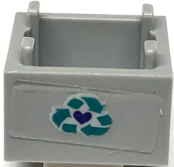 Lego Container, Box 2 x 2 x 1 - Top Opening with Flat Inner Bottom with Dark Turquoise Recycling Arrows and Dark Blue Heart Pattern (Sticker) - Set 41684