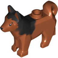 Lego Animal, Dog, Husky with Black Eyes, Black Nose Print and Marbled Black Ears and Back Pattern / Dark Orange