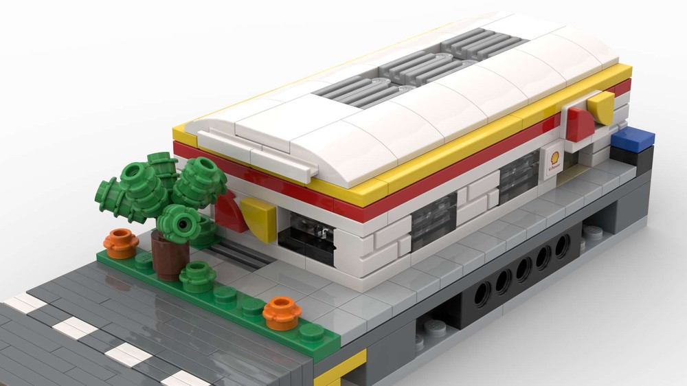 Lego Mini Modular Gas Station Shop with removable Roof and interior.
