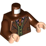 Torso Jacket with Pinstripes, Olive Green Vest, Orange Tie with 'W' Print, Reddish Brown Arms, Light Nougat Hands / Reddish Brown