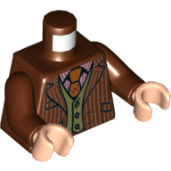 Lego Torso Jacket with Pinstripes, Olive Green Vest, Orange Tie with 'W' Print, Reddish Brown Arms, Light Nougat Hands / Reddish Brown