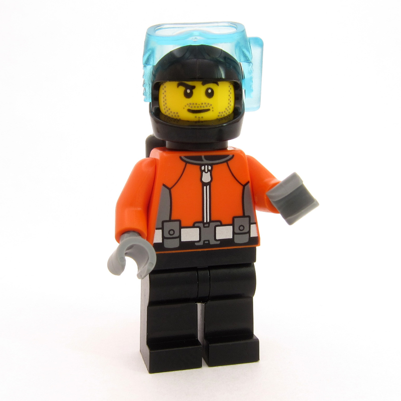Lego Diver, Reddish Orange Wetsuit, Black Legs, Black Helmet