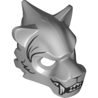 Lego Mask Tiger with White Fangs, Black Fur and Open Mouth with Teeth Print / Light Bluish Gray