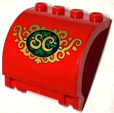 Lego Panel 3 x 4 x 3 Curved with Double Clip Hinge with Gold 'SC' and Scrollwork Pattern (Sticker) - Set 40499