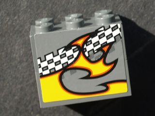 Lego Stickered Assembly 3 x 2 x 2 with Checkered and Flame Pattern Model Left Side (Sticker) - Set 8134
