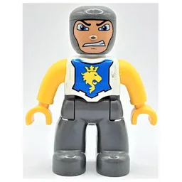 Duplo Figure with Rounded Head with Dark Bluish Gray Legs, Yellow Arms and Hands / White