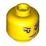 Minifig Head Zoey, Lavender Eyeshadow, Lavender Lips, Croaked Smirk / Open Mouth Smile Print / Yellow