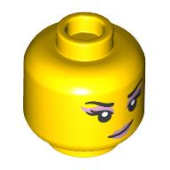 Lego Minifig Head Zoey, Lavender Eyeshadow, Lavender Lips, Croaked Smirk / Open Mouth Smile Print / Yellow