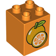 Lego Duplo Brick 2 x 2 x 2 with Oranges Print / Orange