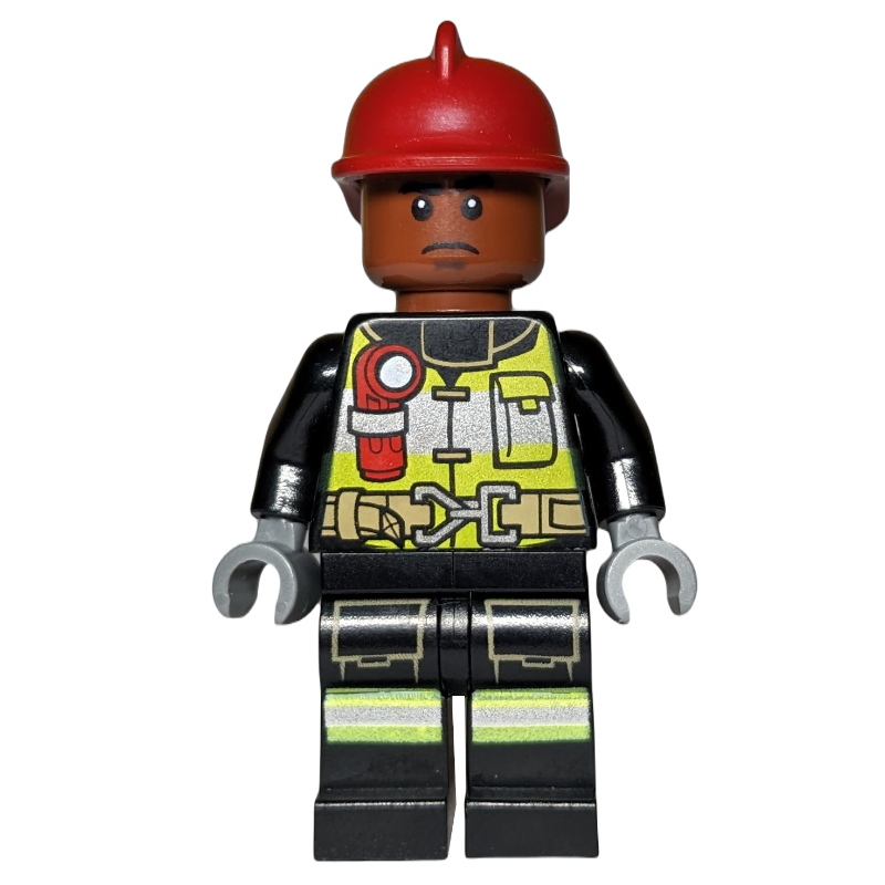 Lego Firefighter with Reddish Brown Skin and Dark Red Fire Helmet