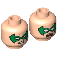 Lego Minifig Head Robin, Dual Sided, Green Eyemask Green, Determined / Scared Print [Hollow Stud] / Light Nougat