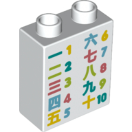 Lego Duplo Brick 1 x 2 x 2 with Bottom Tube and Chinese Characters and 1 to 10 Number Chart Print / White