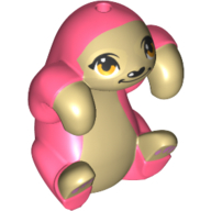 Lego Animal, Sloth with Tan Belly, Bright Light Yellow Eyes, Smile print / Coral