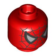 Lego Minifig Head Spider-Man, Silver Webs, Black/White Eyes / Red