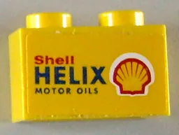 Brick 1 x 2 with 'Shell HELIX MOTOR OILS' on Yellow Background Pattern on Both Sides (Stickers) - Set 1254