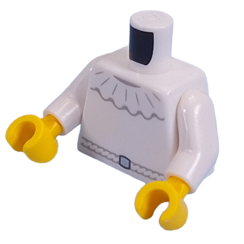 Lego Torso, Ruffle, Dark Bluish Grey Belt, White Arms, Yellow Hands / White