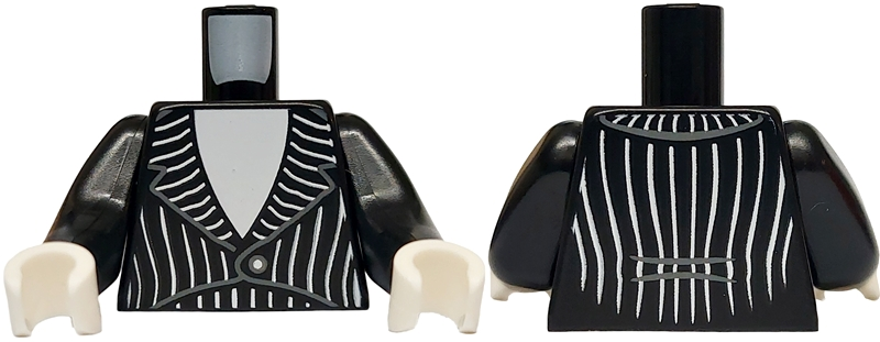 Lego Torso Tuxedo Jacket with White Shirt, Stripes and Low Button Pattern / Black Arms Long / White Hands
