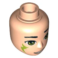 Minidoll Head Male, Lime Eyes, Smile with Teeth, and Lime Elves Tribal Print (Farran) / Light Nougat