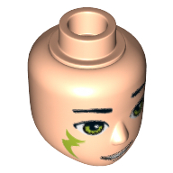 Lego Minidoll Head Male with Lime Eyes, Smile with Teeth, and Lime Elves Tribal Print (Farran) / Light Nougat