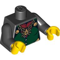 Lego Torso Dark Green Front Panel and Gold Spider Necklace Print, Black Arms, Yellow Hands / Black