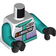 Lego Torso Race Jacket, Black and White 'NASCAR', Dark Turquoise Trim, Dark Purple Dots print, Dark Turquoise Arms, Black Hands / White