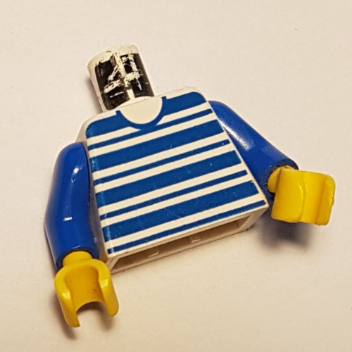 Lego Torso Horizontal Blue Stripes Print, Blue Arms, Yellow Hands / White