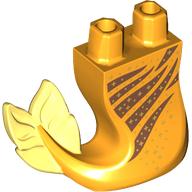 Lego Tail, Mermaid Curved Right with Medium Brown Stripes, Gold Stars, Bright Light Yellow Fins print