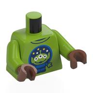 Lego Torso, Toy Story Alien in Blue Circle, Dark Blue Background print, Lime Arms, Medium Brown Hands / Lime